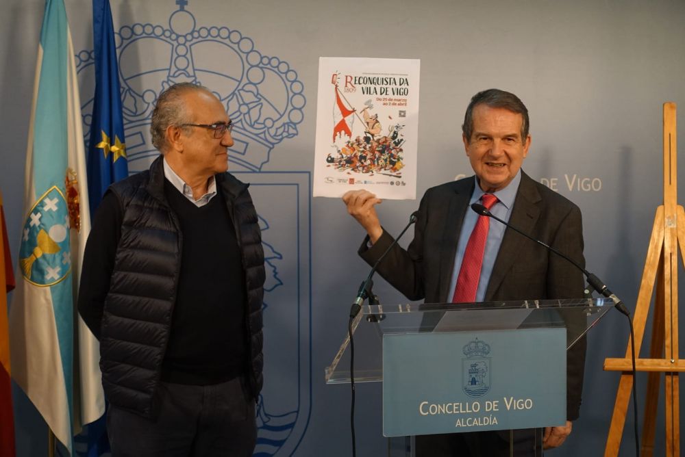 Abel Caballero e Pepe Fumega, presidente da Asociación Veciñal e Cultural do Casco Vello, durante a presentación
